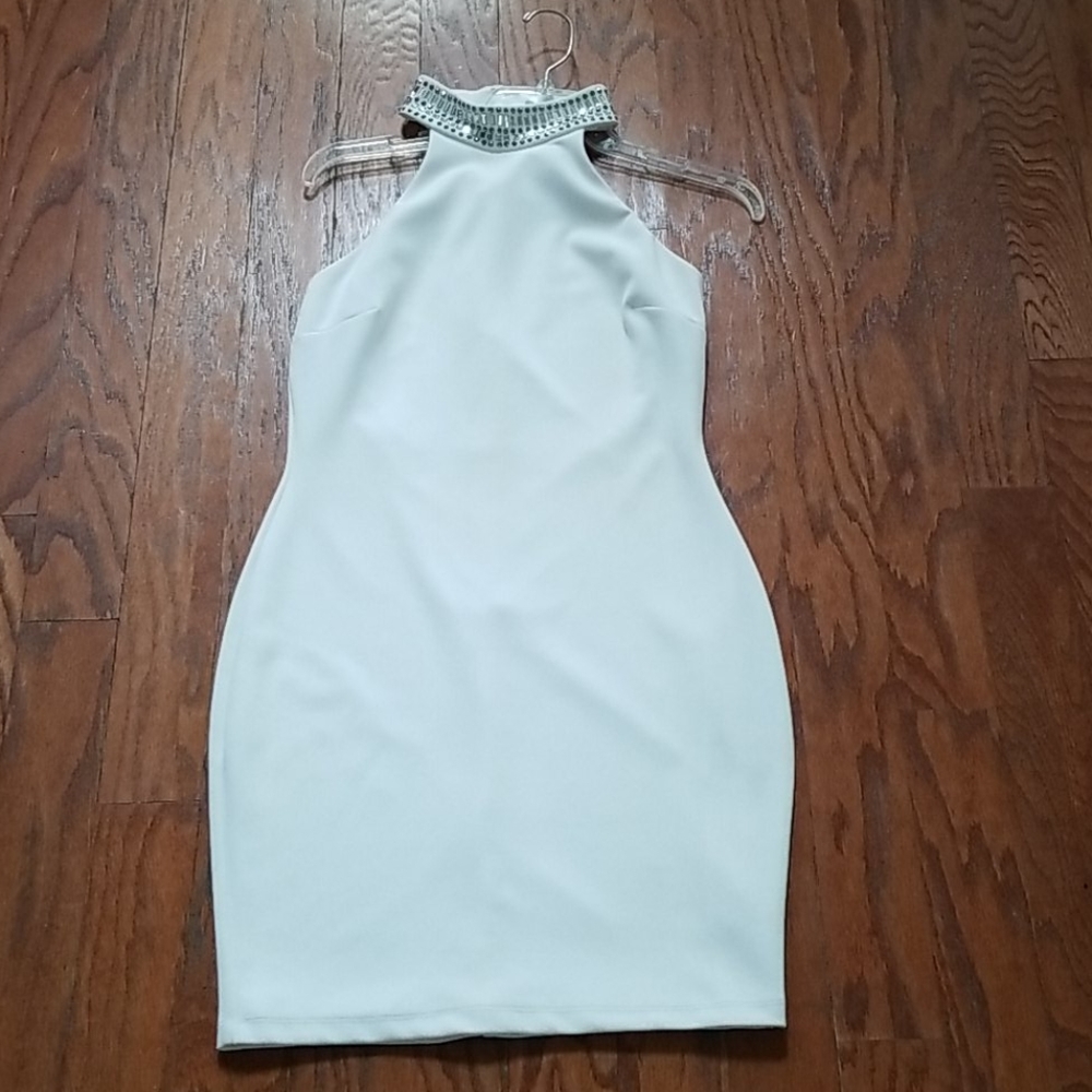 Lulu's White Beaded Highneck Dress Size Large